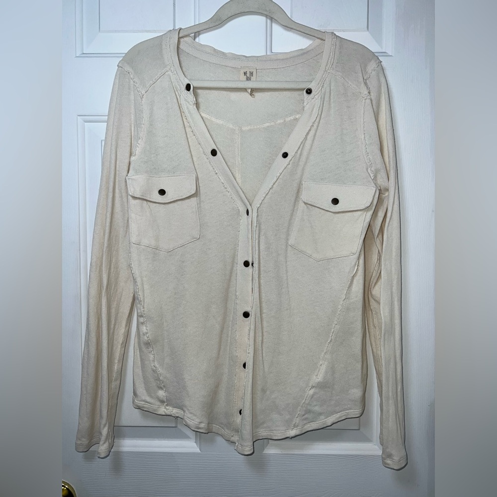 We The Free By Free People Starlight Henley Snap Button Top Size Large Ivory